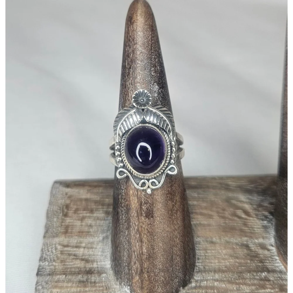 Natural Dark Brazilian Amethyst Sterling Silver Ring 6.5 Cts Artisan Statement